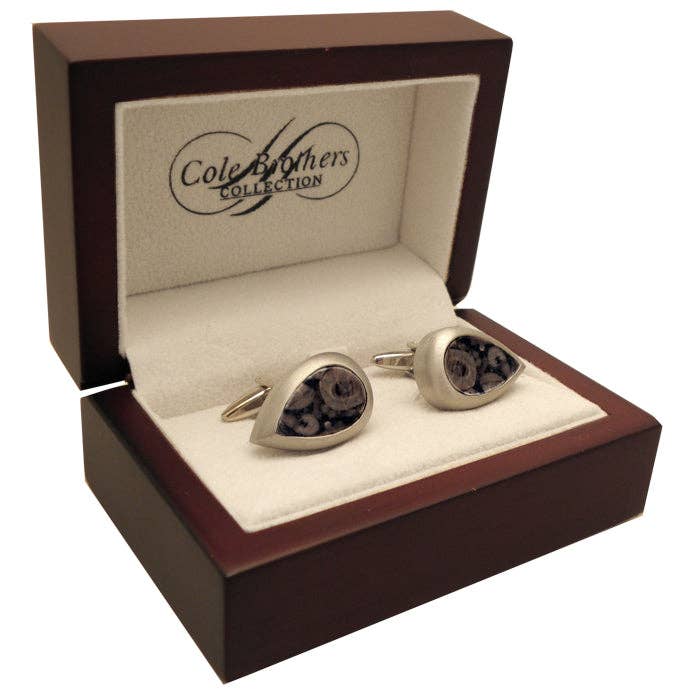 Sophos - Teardrop Rhodium Finish Ancient Fossil Cufflinks