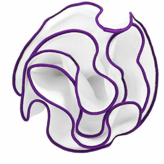 Classy Cufflinks - Vittorio Farina Round Pocket Square with Embroidered Piping Var. 02 by Classy Cufflinks: White/Purple (002)
