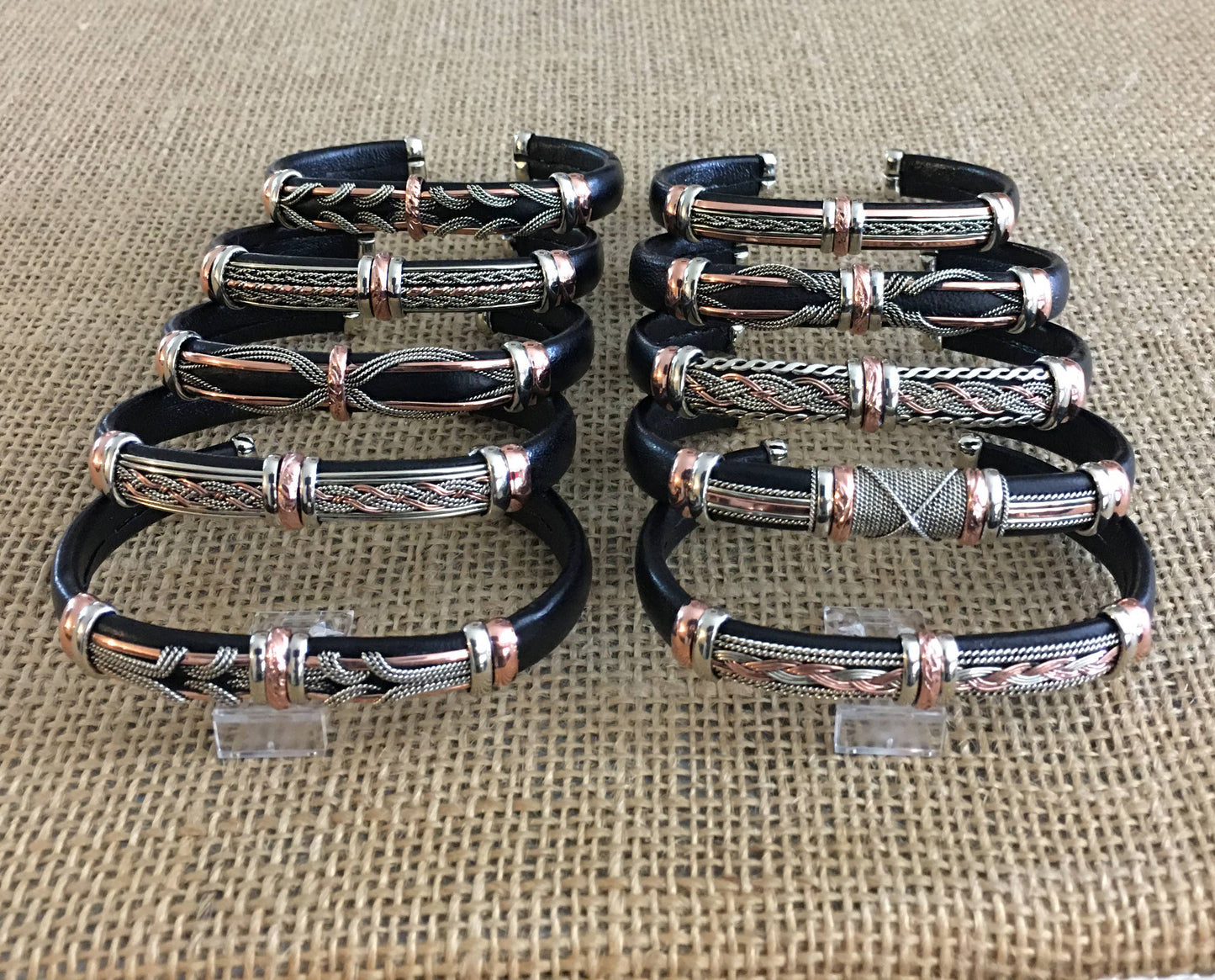 HPSilver, LLC - Black Leather Bracelets, Pack of 10