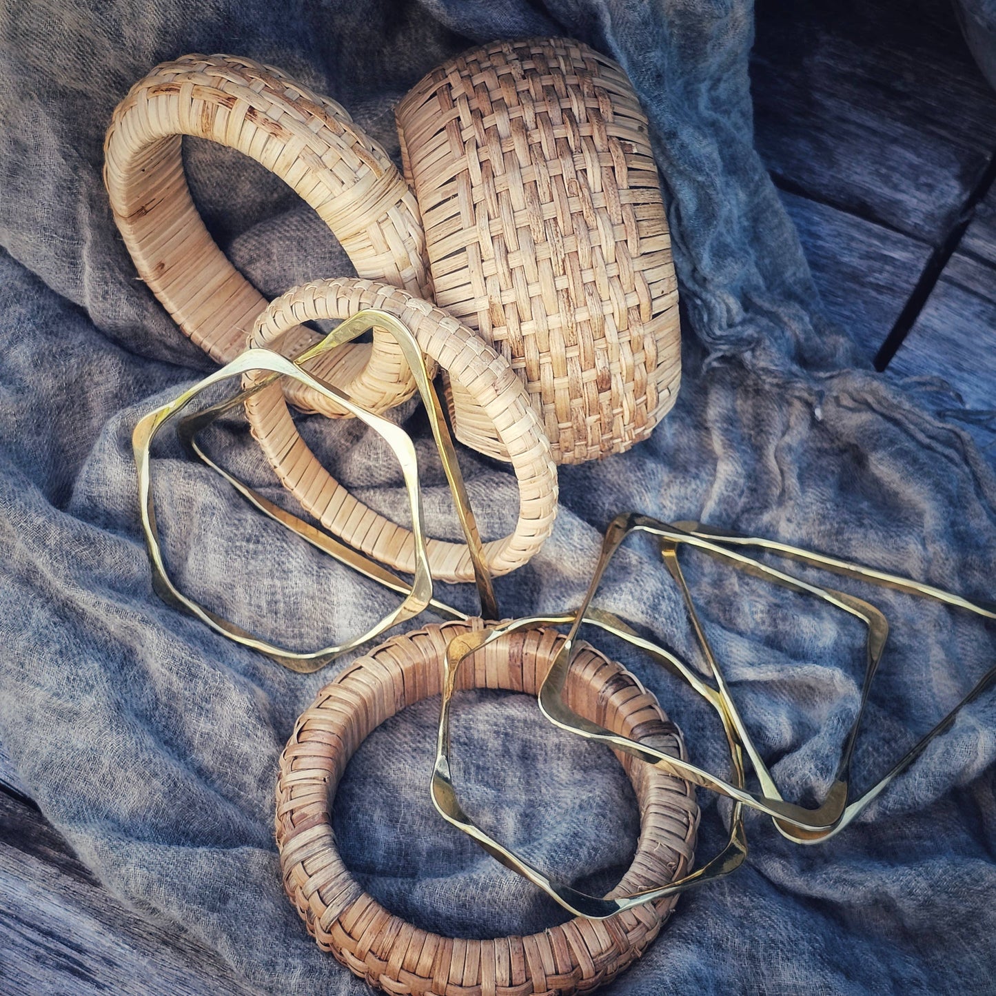 Bisjoux - Rattan straw cane bangle bracelet set handmade renewable: Set