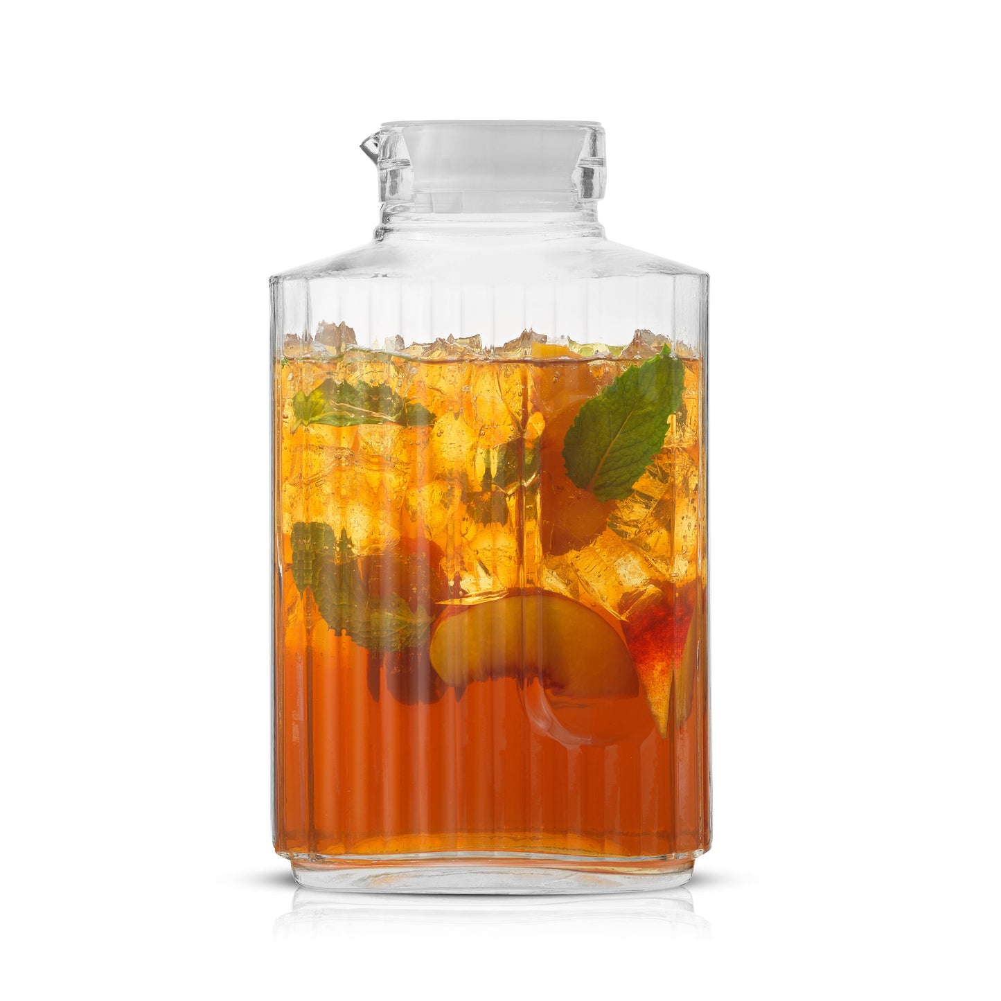 JoyJolt - JoyJolt Rectangle Fluted Glass Pitcher & 2 Lids [67 oz]