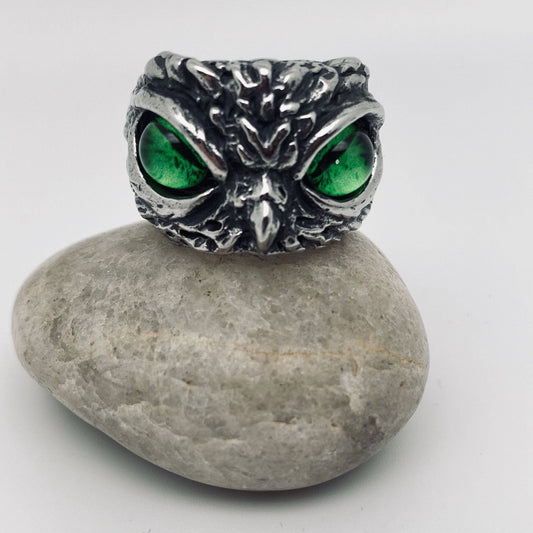 Mio Queena - Retro Owl Devil's Eye Stainless Steel Men's Ring: Green / 9#
