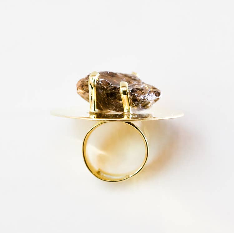 Bisjoux - Asteroid handmade brass  quartz stone Ring: Clear Quartz