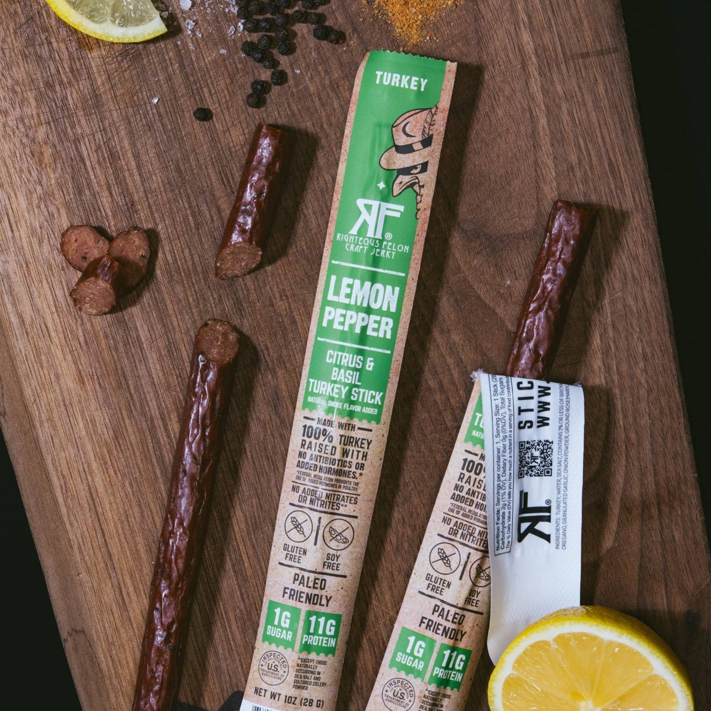 Righteous Felon Craft Jerky - Righteous Felon Lemon Pepper Turkey Stick 1oz