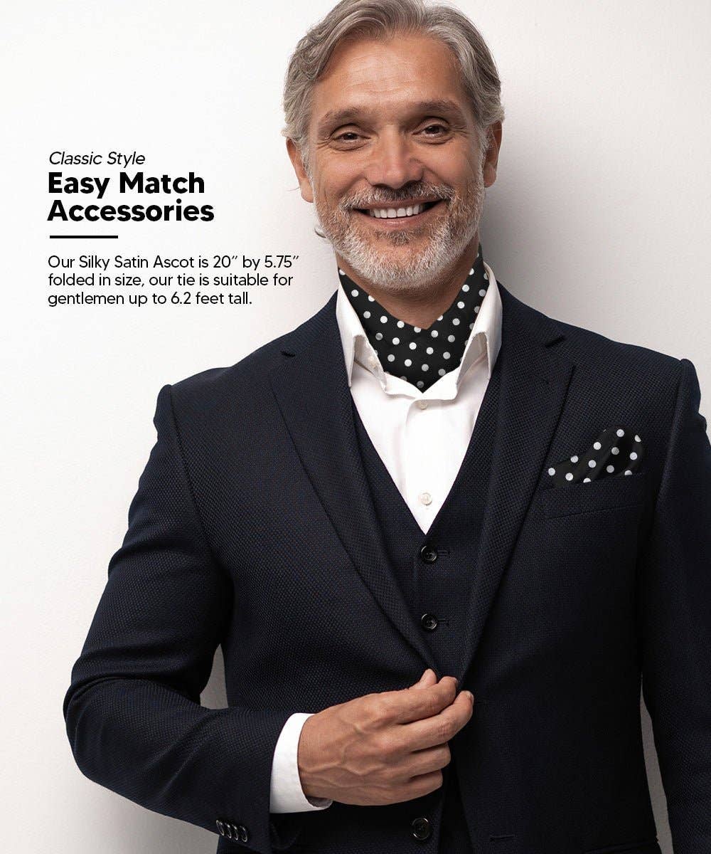 Dubal Brothers - Vittorio Farina Men's Polka Dot Satin Ascot & Pocket Square: Black-White / One Size