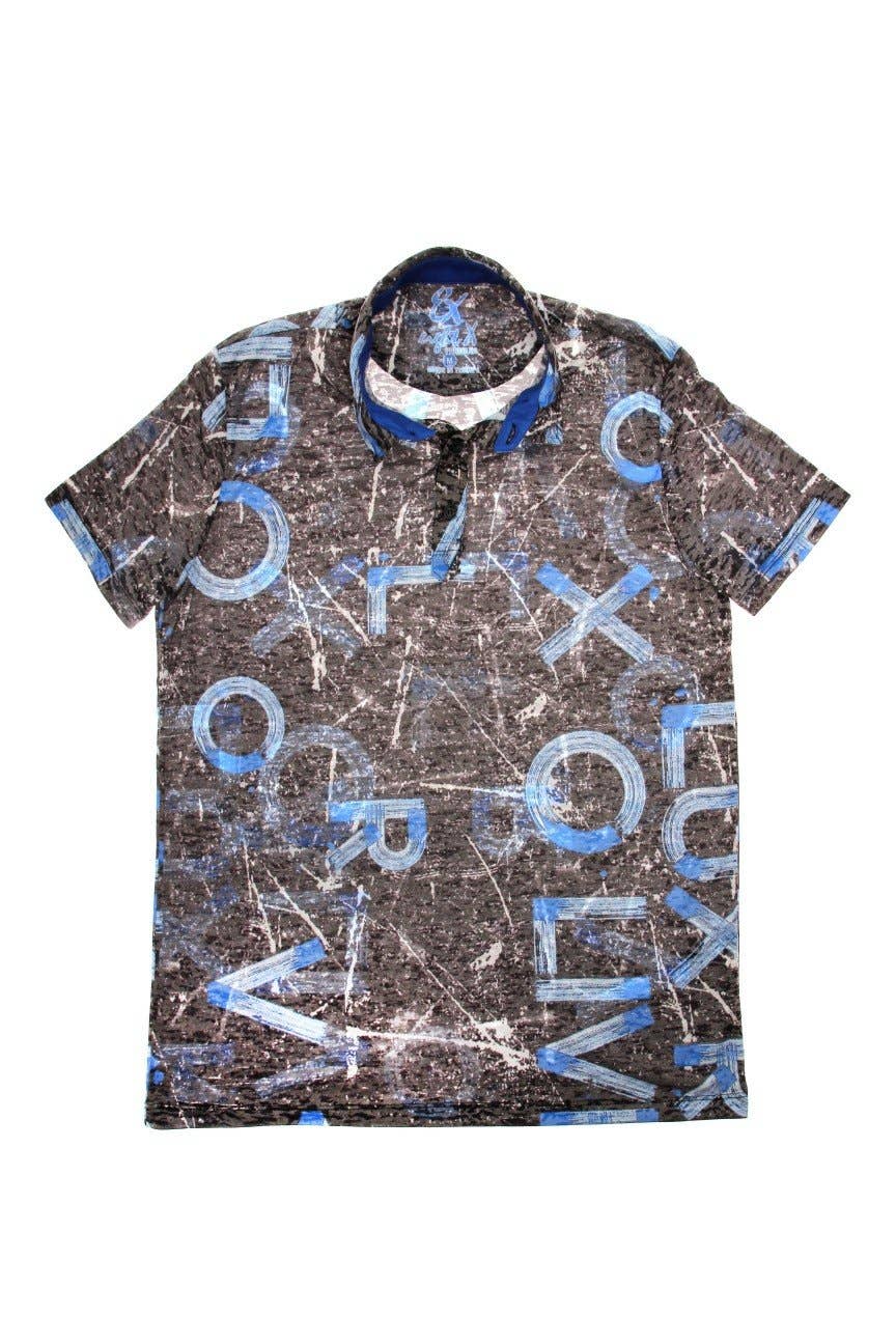 EIGHT X - BLUE PRINT POLO SHIRT #T-1193P: BLUE / 3 XLARGE