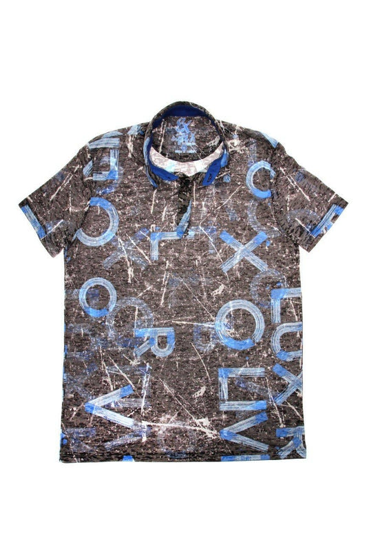 EIGHT X - BLUE PRINT POLO SHIRT #T-1193P: BLUE / XXLARGE