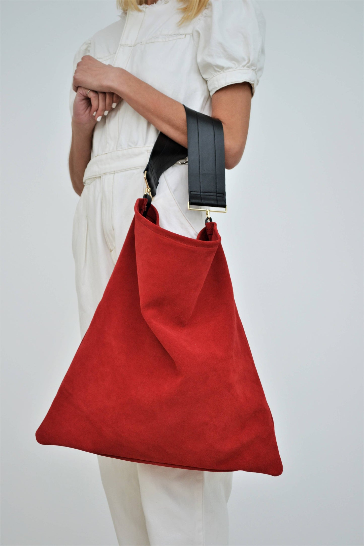 ANA KOUTSI - Akathi soft bag in red: Silver hardware