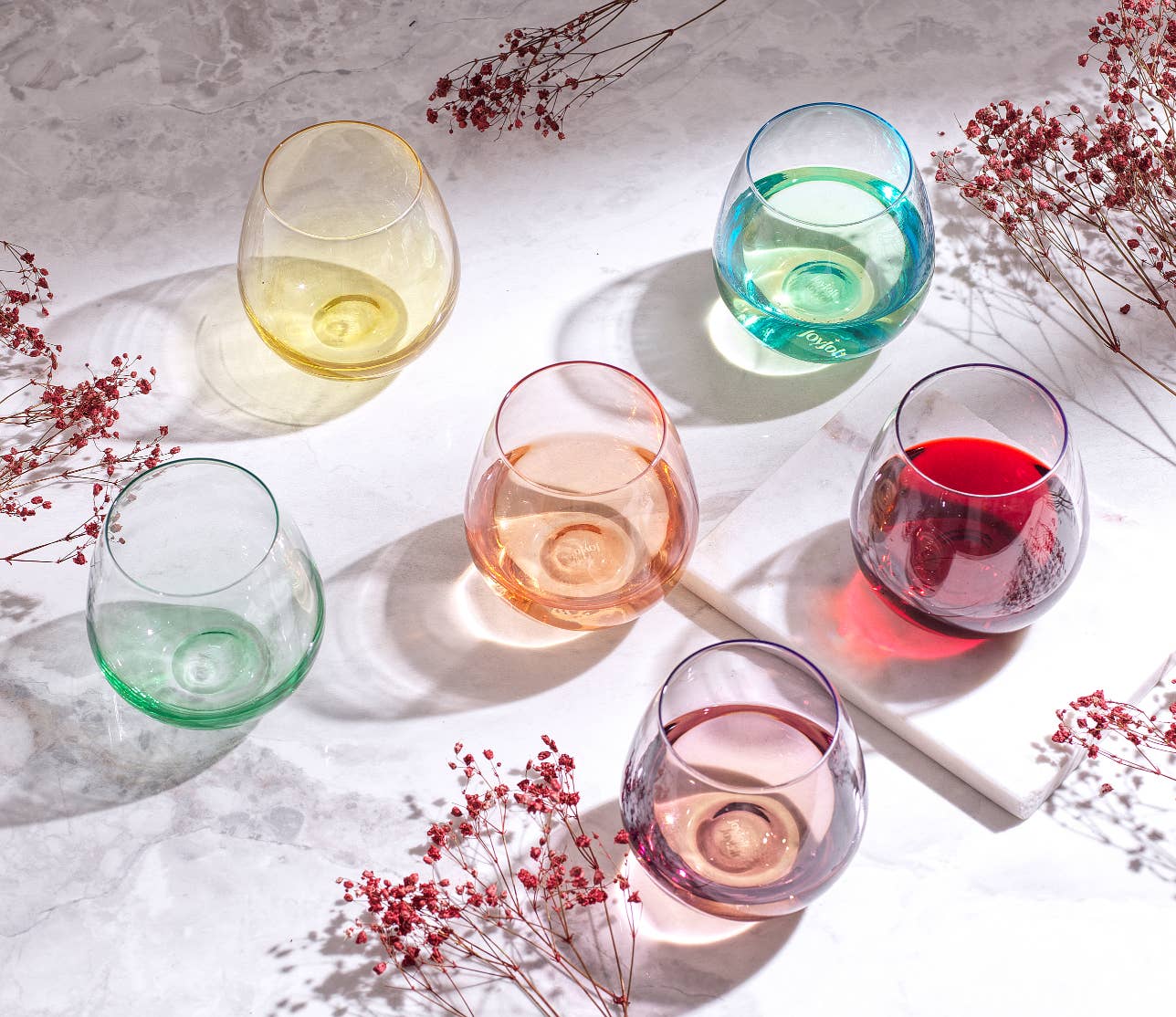 JoyJolt - Hue Colored Stemless Wine Glasses, Colorful Party Glasses