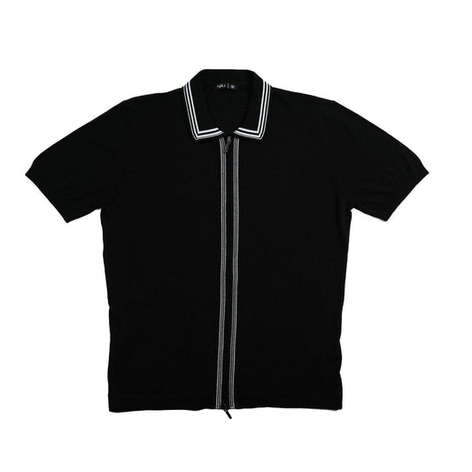 EIGHT X - Contour Short Sleeve Two Way Zip Knit Polo Shirt - Black: BLACK / L