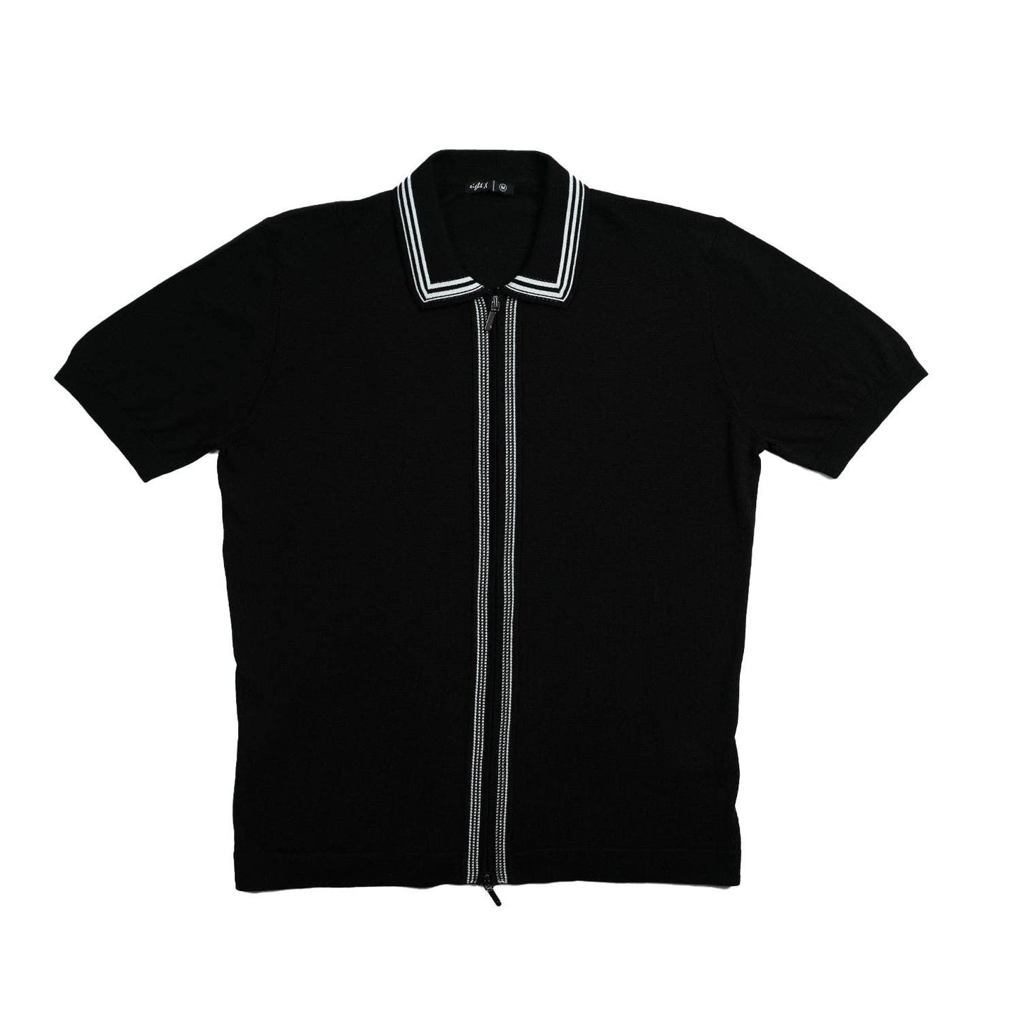 EIGHT X - Contour Short Sleeve Two Way Zip Knit Polo Shirt - Black: BLACK / 2XL
