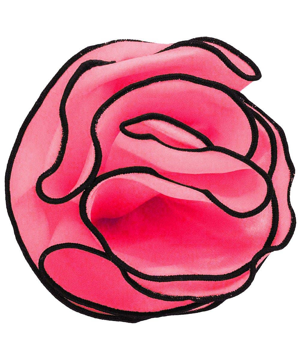 Dubal Brothers - Vittorio Farina Round Satin Pocket Square with Embroidered Piping: Bubblegum Pink and Black