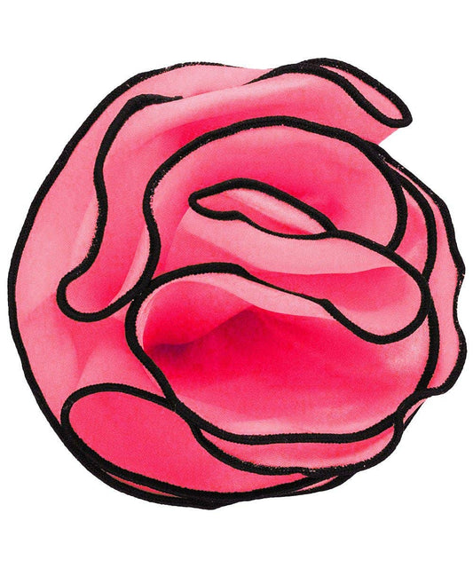 Dubal Brothers - Vittorio Farina Round Satin Pocket Square with Embroidered Piping: Bubblegum Pink and Black