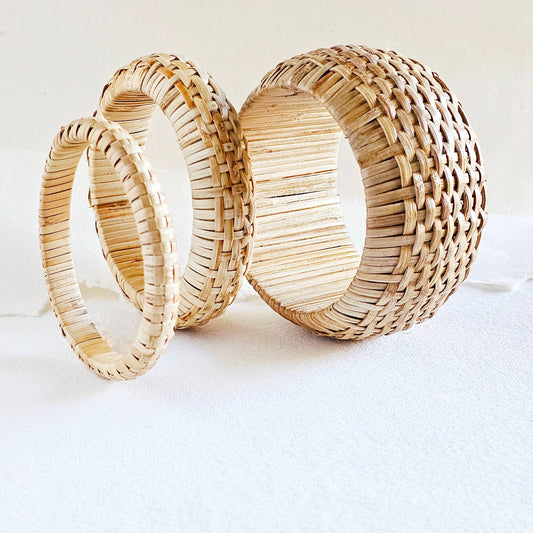 Bisjoux - Rattan straw cane bangle bracelet set handmade renewable: Set