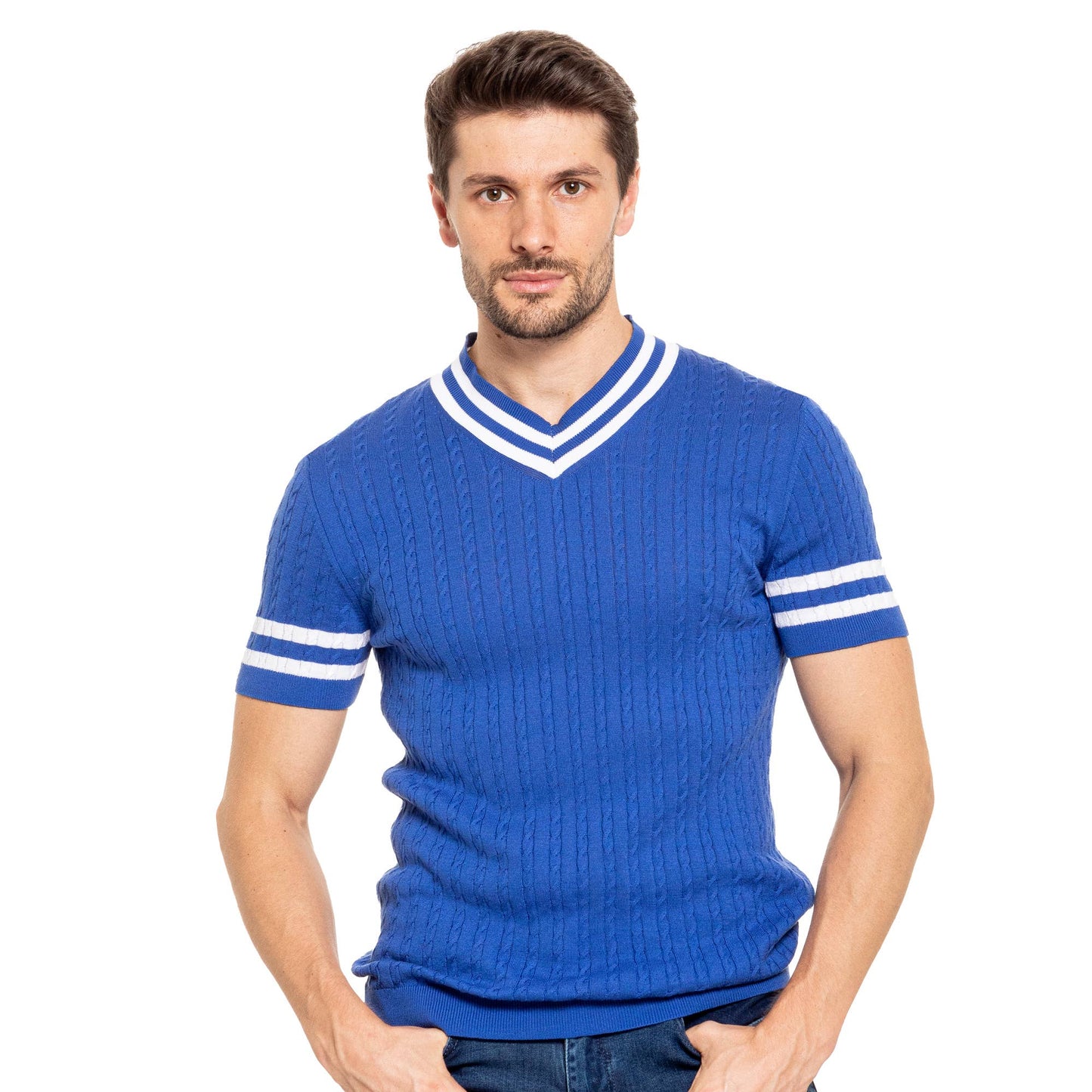 EIGHT X - Cable Knit Polo - Blue: BLUE / 2XL