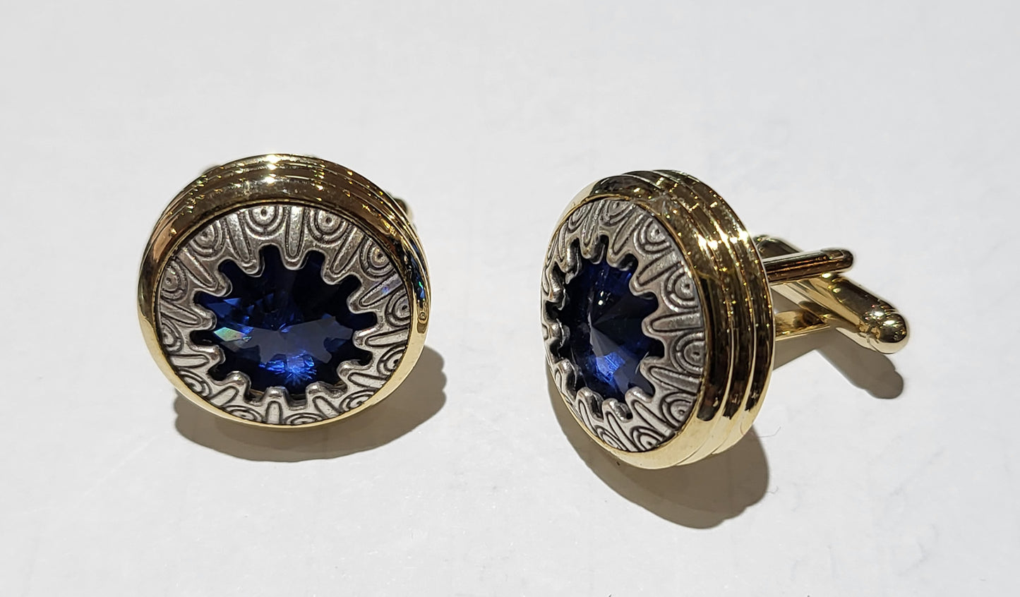 Imani Cufflinks 2 Tone Gold Silvr Blue Glass