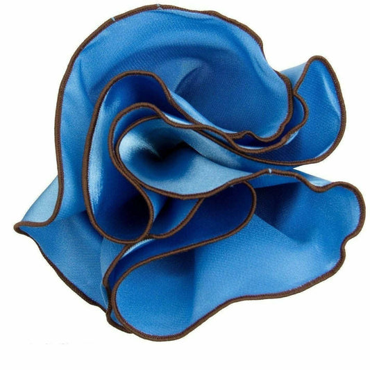 Dubal Brothers - Vittorio Farina Round Pocket Square with Embroidered Piping Var. 01 by Classy Cufflinks: Blue/Brown (043)