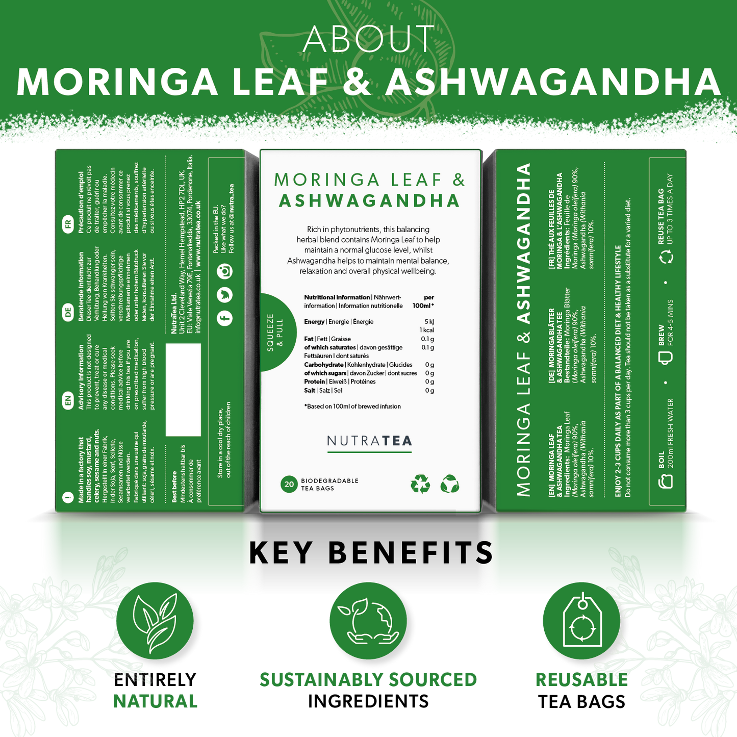 NutraTea - Moringa Leaf & Ashwagandha Herbal Tea