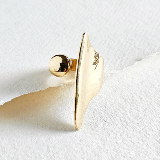 Bisjoux - Brass blade sphere ring open adjustable handmade