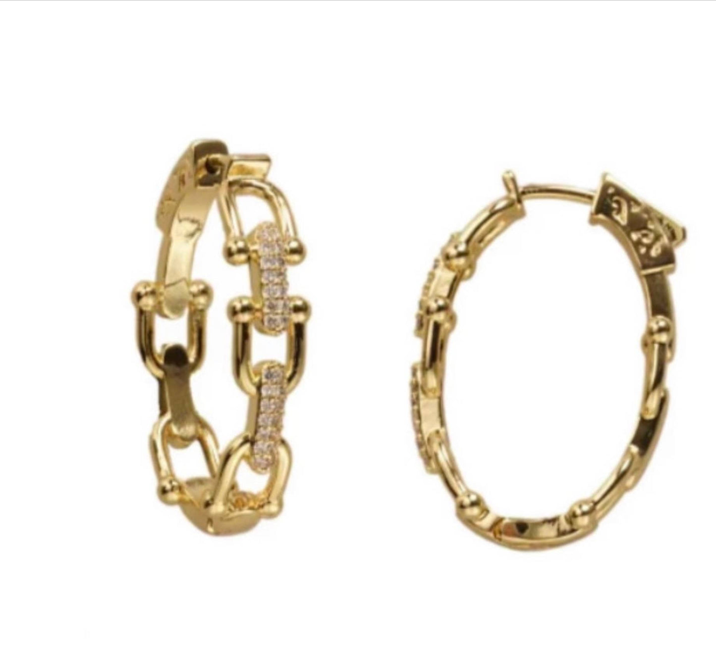 My Best Kept Jewelry - Fancy Crystal & Gold Link Station Hoops