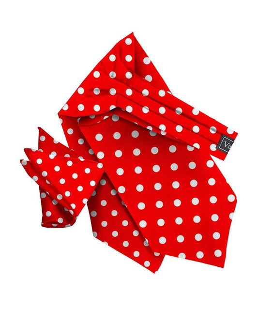 Dubal Brothers - Vittorio Farina Men's Polka Dot Satin Ascot & Pocket Square: Red-White / One Size