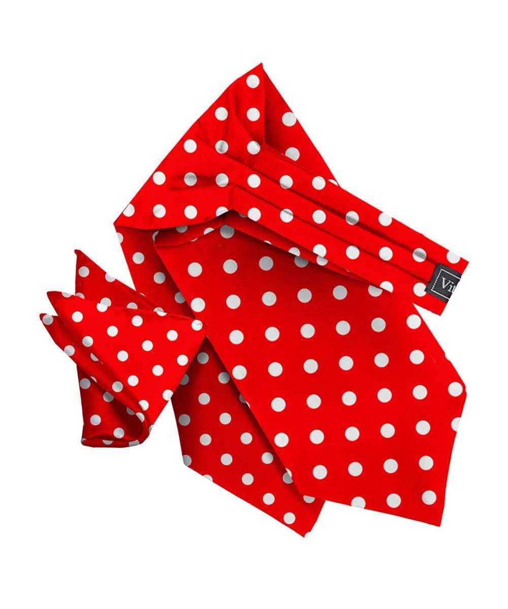 Dubal Brothers - Vittorio Farina Men's Polka Dot Satin Ascot & Pocket Square: White-Black / One Size