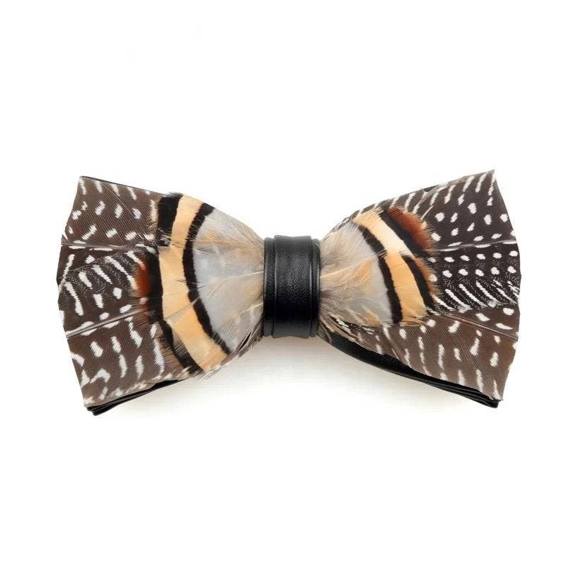 TYED BY DEDE - Handmade Wild Feather Bow Tie W/free Lapel Pin Set