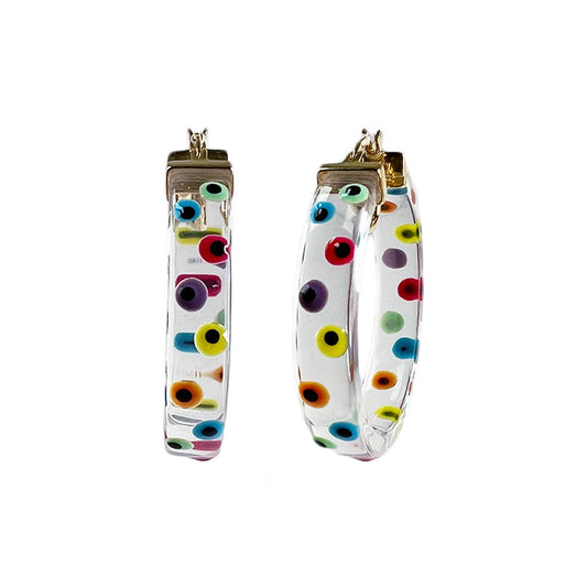 Gold & Honey - 1.5" Flat Illusion Hoops "RAINBOW EVIL EYE"