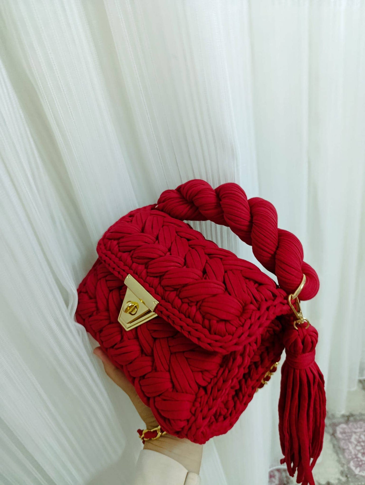 CHQEL - CHQEL Evening Clutch Bag for Women, Handmade Crochet Wedding