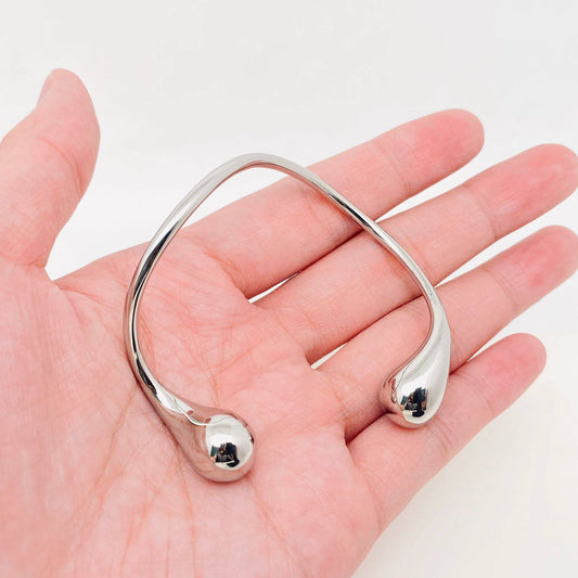 Mio Queena - Double Drops 18K Gold Plated Stainless Steel Bangle - FGS: Steel color