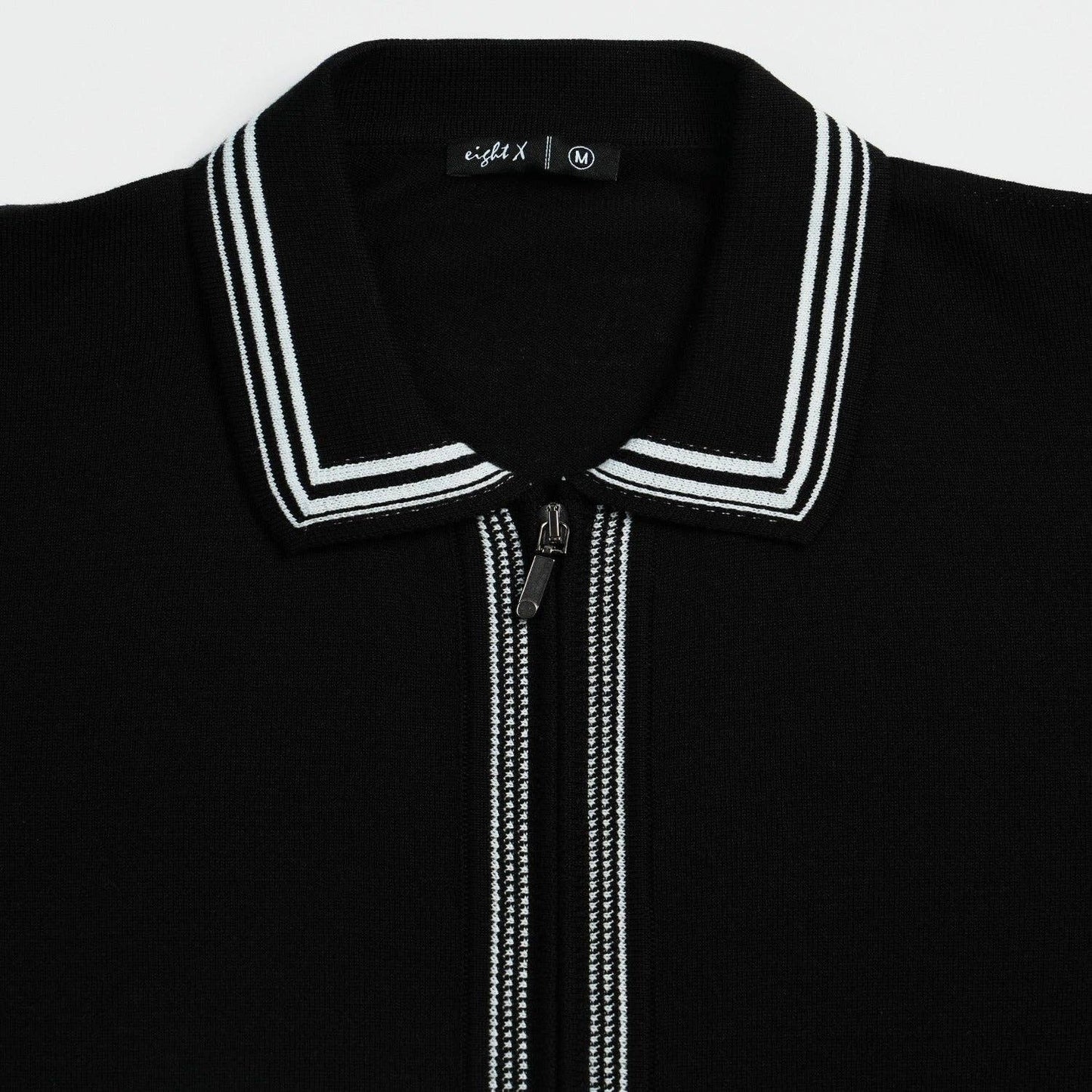 EIGHT X - Contour Short Sleeve Two Way Zip Knit Polo Shirt - Black: BLACK / 2XL