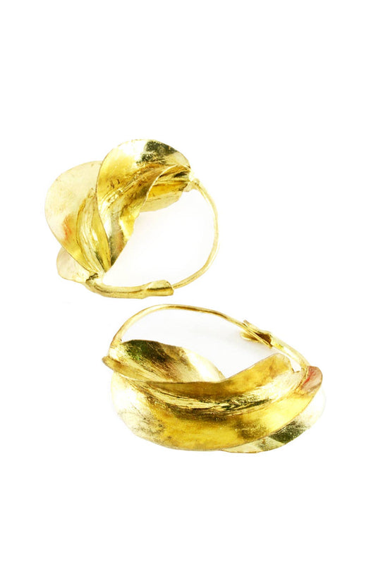 African Modern - Fulani Hammered Brass Earrings: MALI-47B  Medium