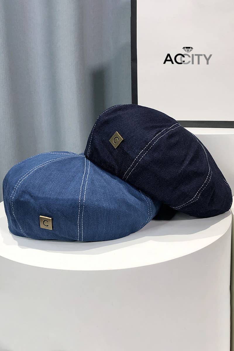 ACCITY - DENIM  FASHION BERET CAP_CWAH0484: NAVY / (OS) 2