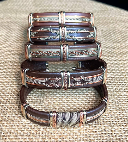 HPSilver, LLC - Large Brown Leather Adjustable Cuff Bracelets for Men (Copy)