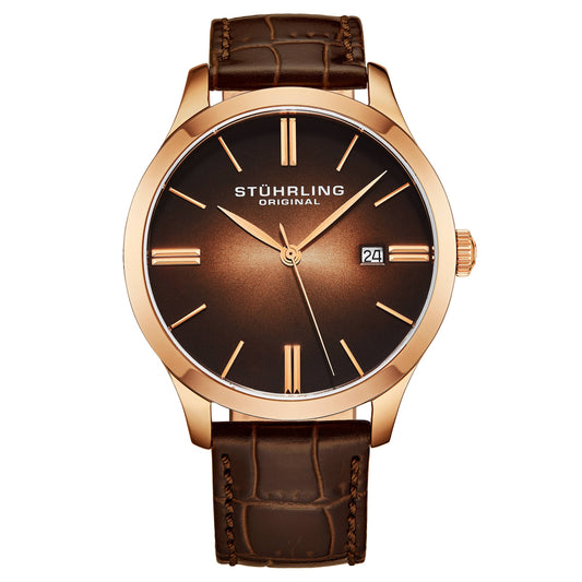 Stuhrling - Mens Quartz Watch Black Dial, Silver Case
