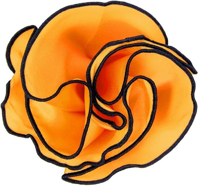 Dubal Brothers - Vittorio Farina Round Satin Pocket Square with Embroidered Piping: White and Black