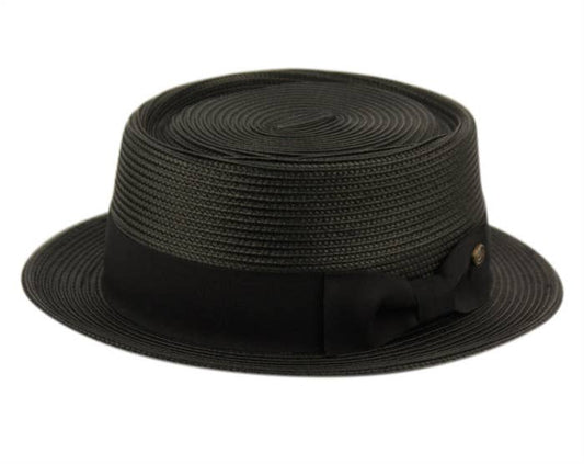 Epoch hats - Poly Braid Pork Pie Hats Derby Fedora Upturn Brim Hat: Black