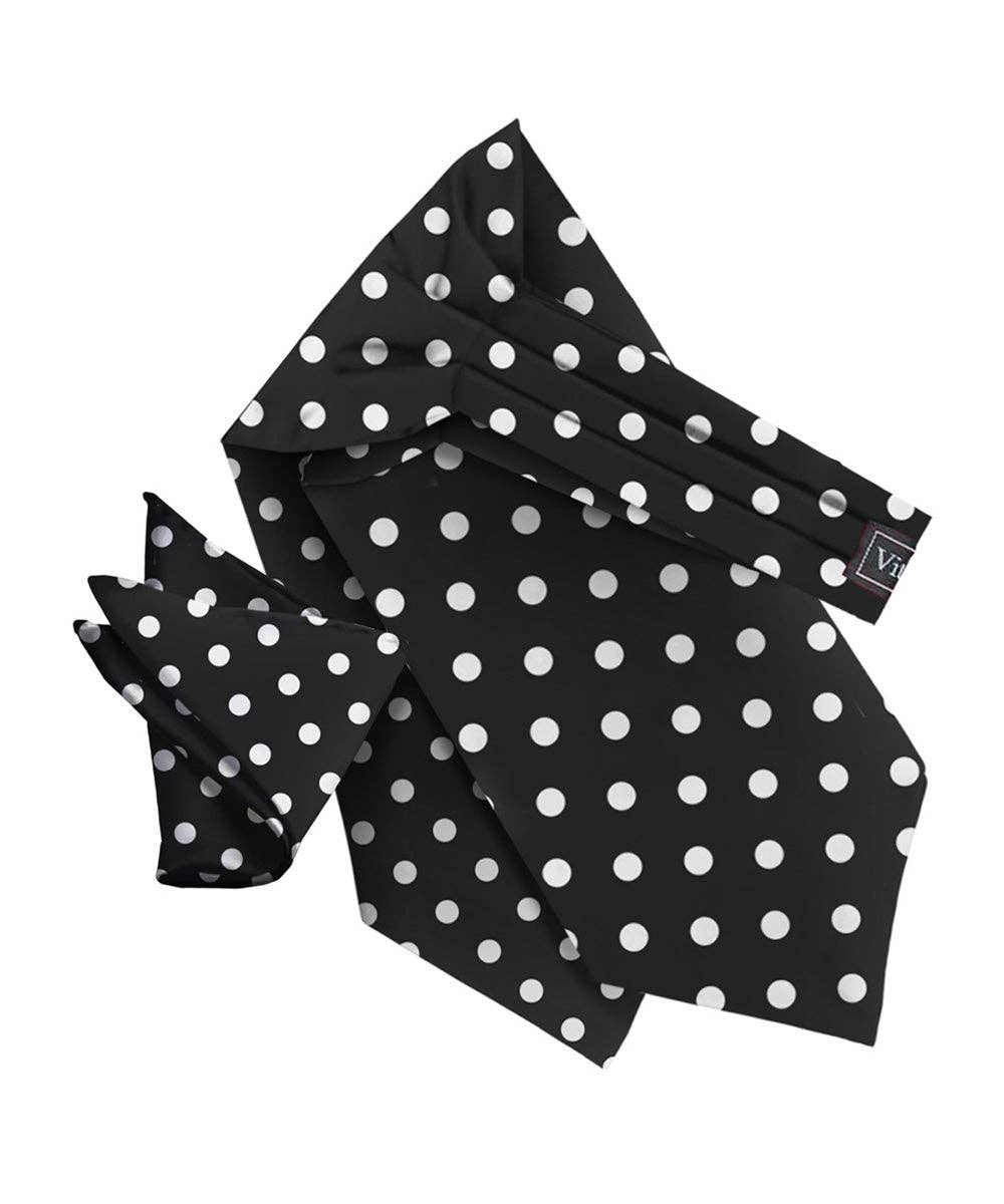 Dubal Brothers - Vittorio Farina Men's Polka Dot Satin Ascot & Pocket Square: Red-White / One Size