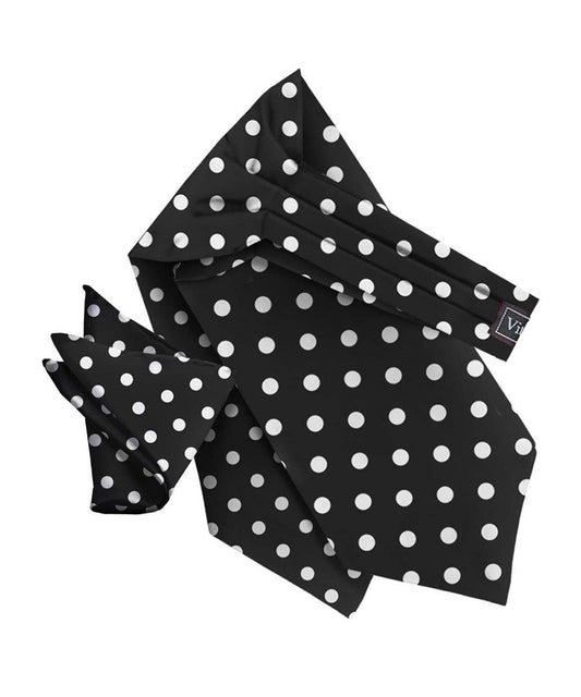 Dubal Brothers - Vittorio Farina Men's Polka Dot Satin Ascot & Pocket Square: Black-White / One Size