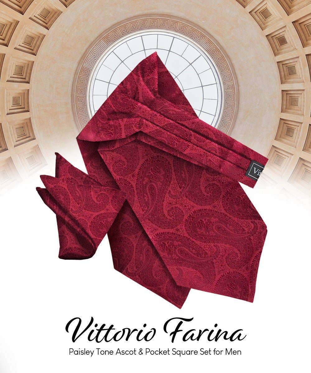 Dubal Brothers - Vittorio Farina Men's Woven Paisley Ascot & Pocket Square: Yellow / One Size