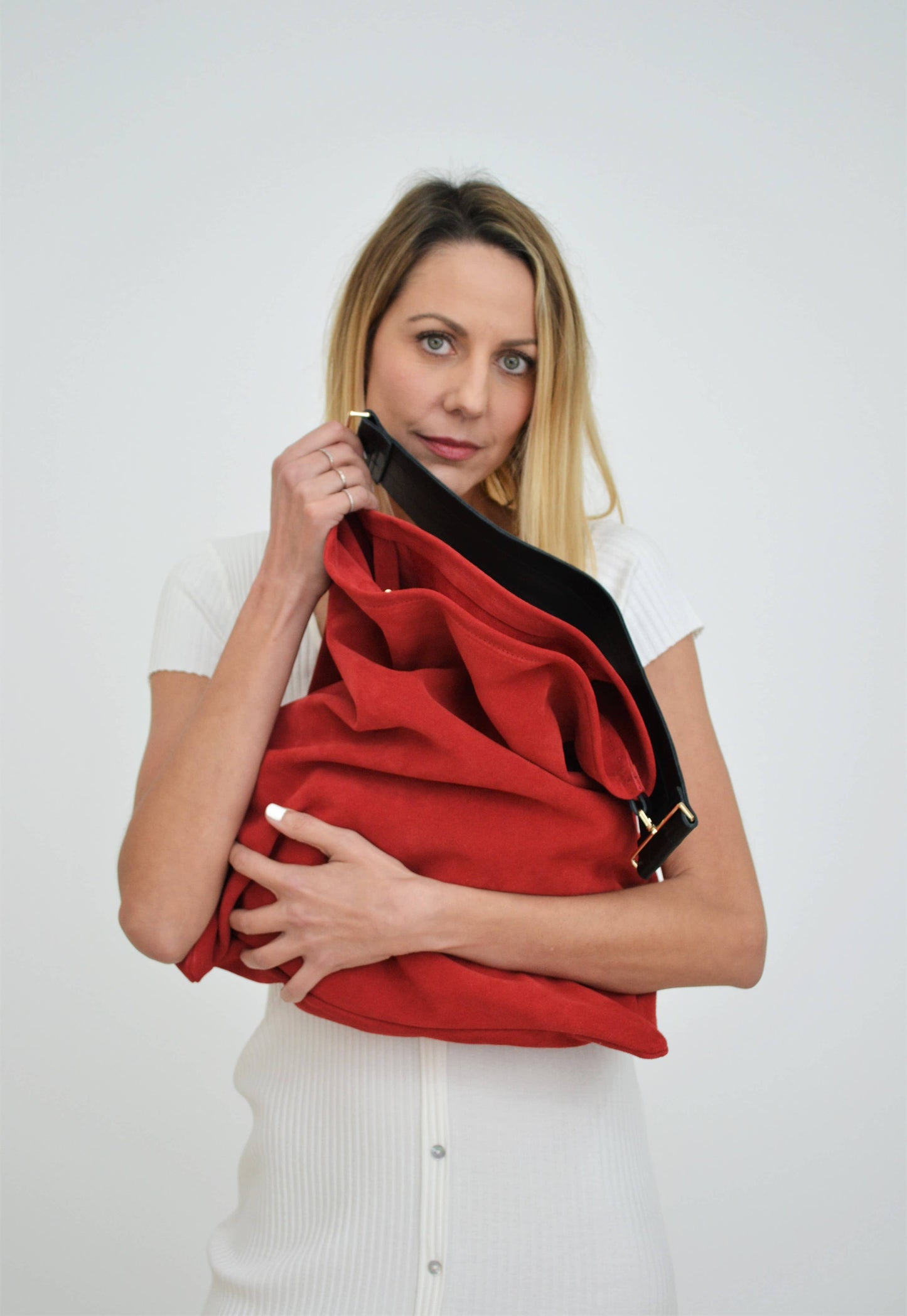 ANA KOUTSI - Akathi soft bag in red: Silver hardware
