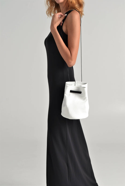 ANA KOUTSI - Ioli leather bucket bag in white
