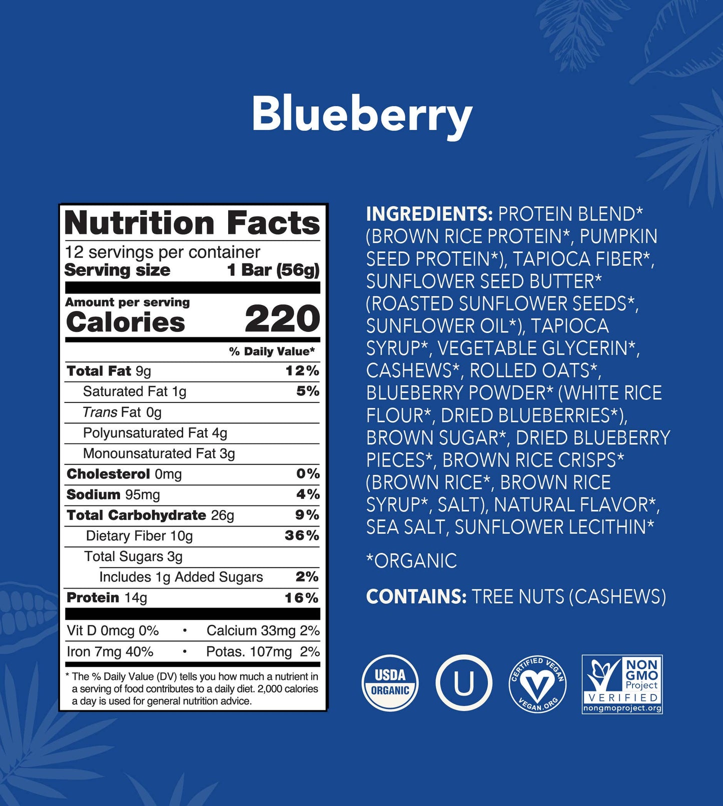 Aloha - Blueberry Protein Bar: 12 Bar Box