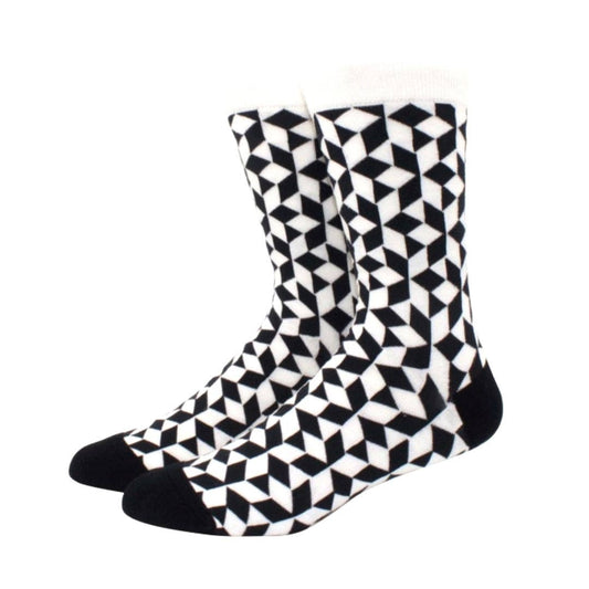 Sock Panda - Black and White Diamond 3D Cubed Patterned Socks (Adult Larg