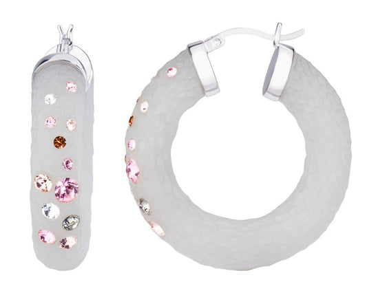 Gold & Honey - 1.25" Colorful Swarovski Crystals Hoops in Light Grey