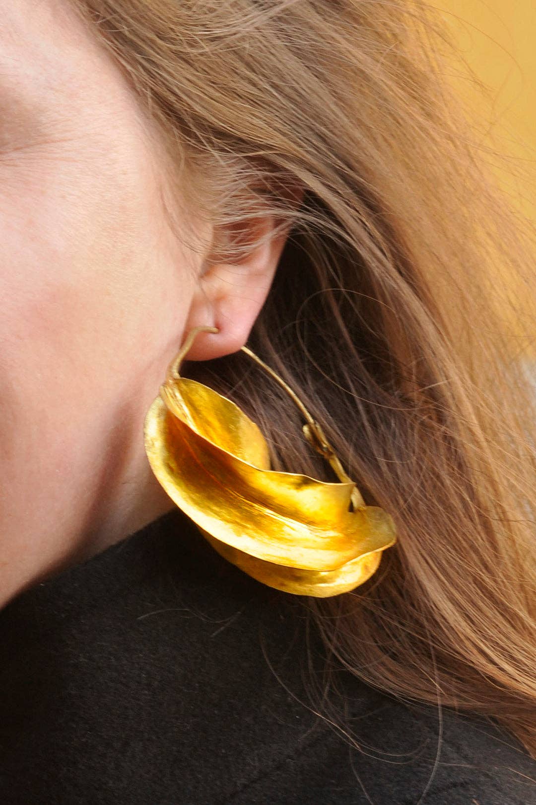 African Modern - Fulani Hammered Brass Earrings: MALI-47C  Large