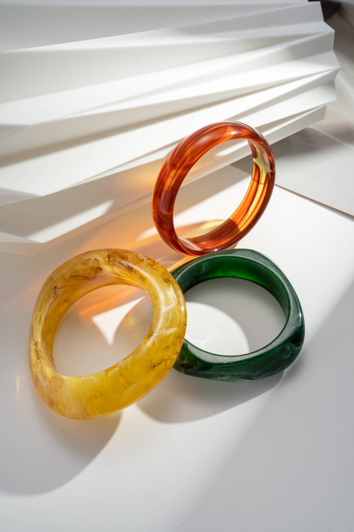 COSMOS - Women's Resin Bangle Bracelets – Mustard Green Brown