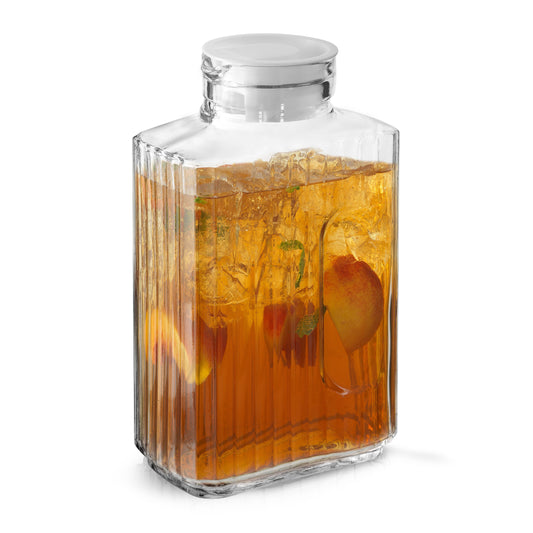 JoyJolt - JoyJolt Rectangle Fluted Glass Pitcher & 2 Lids [67 oz]