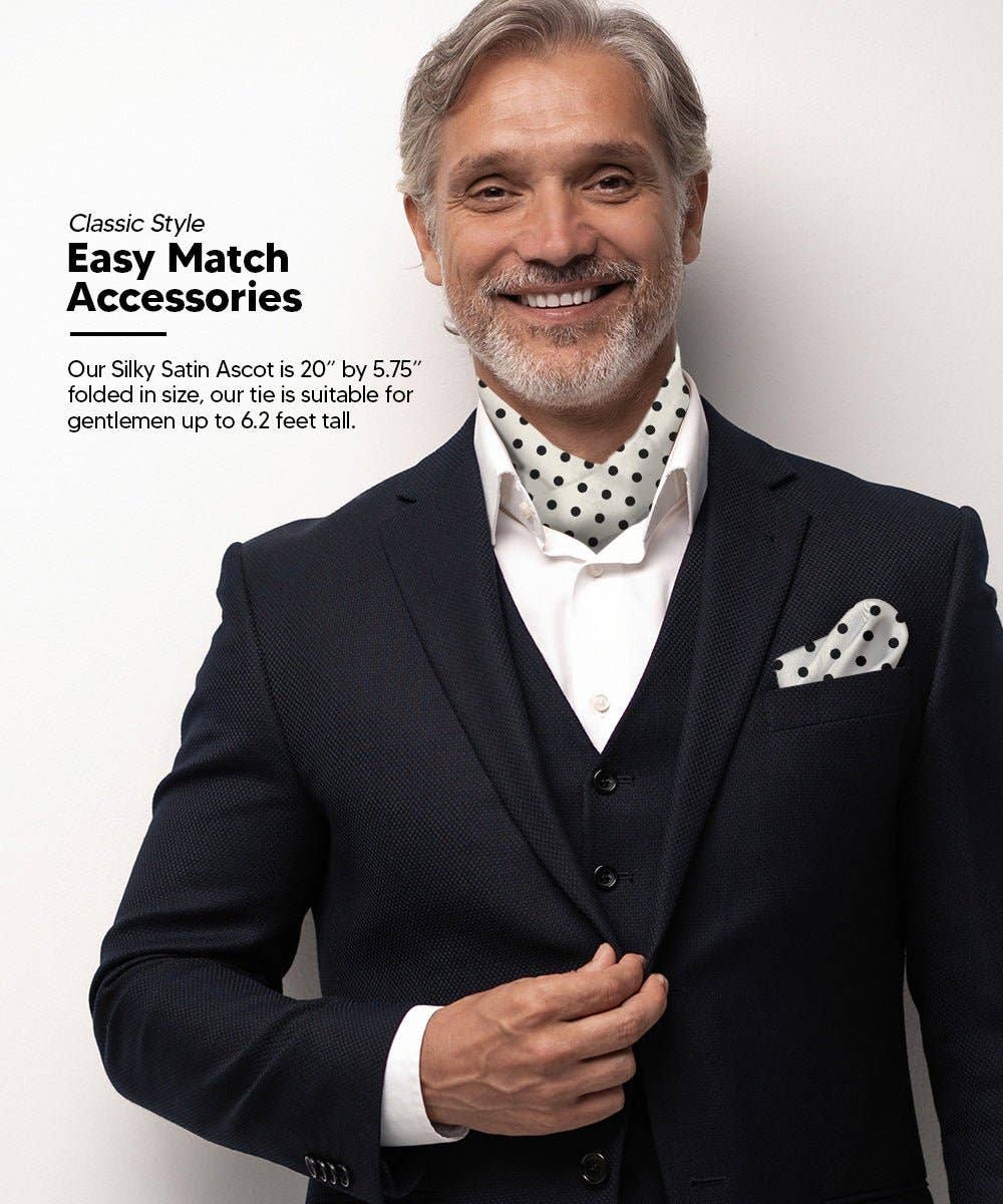 Dubal Brothers - Vittorio Farina Men's Polka Dot Satin Ascot & Pocket Square: White-Black / One Size