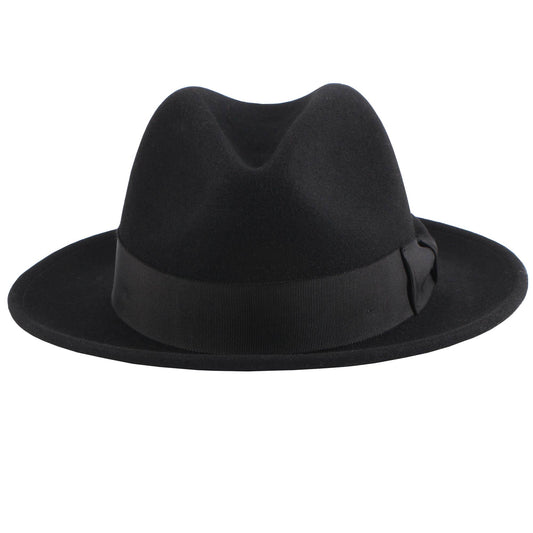American Hat Makers - Crushable Wool Felt Pinch Front Hat - Style Pablo: Black / MD